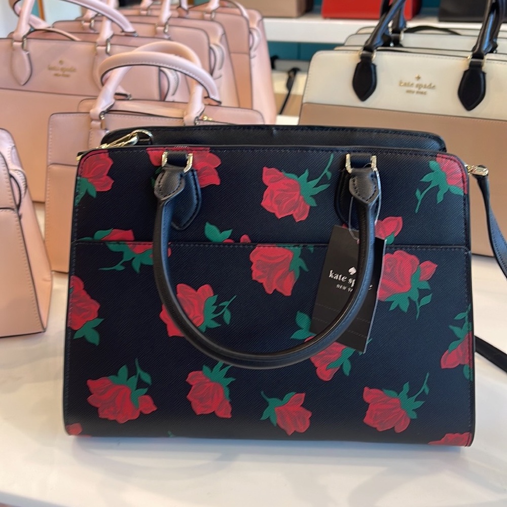 Kate Spade Madison Safiano Leather Medium Rose Toss Print Satchel Handbag 
NWT - Picture 6 of 16